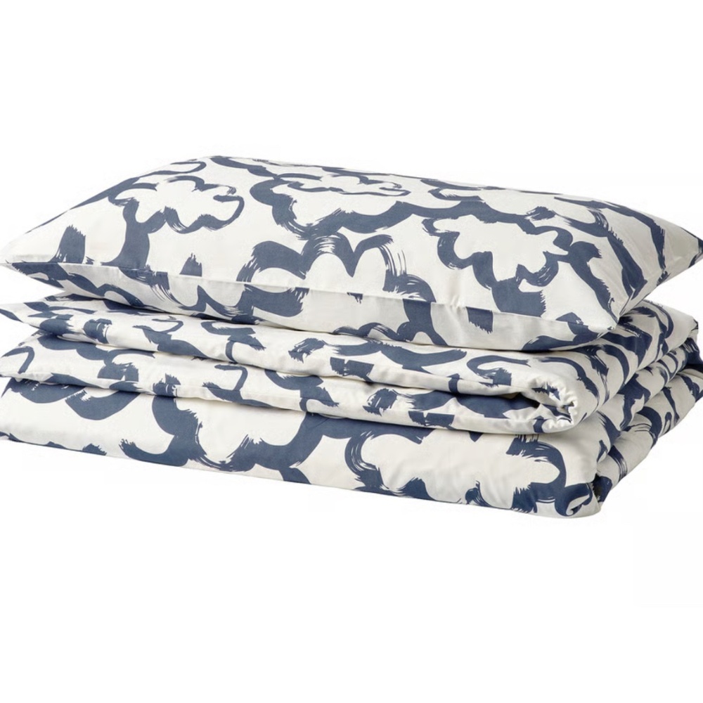 IKEA EKPURPURMAL Duvet Cover & Pillowcase, White Blue, Twin (505.470.12) NEW